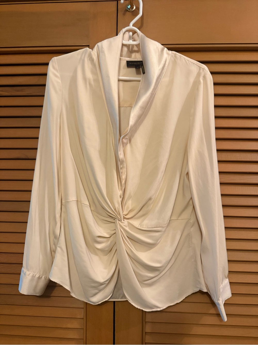 Donna Karan Cream Twist-Detail Satin Blouse